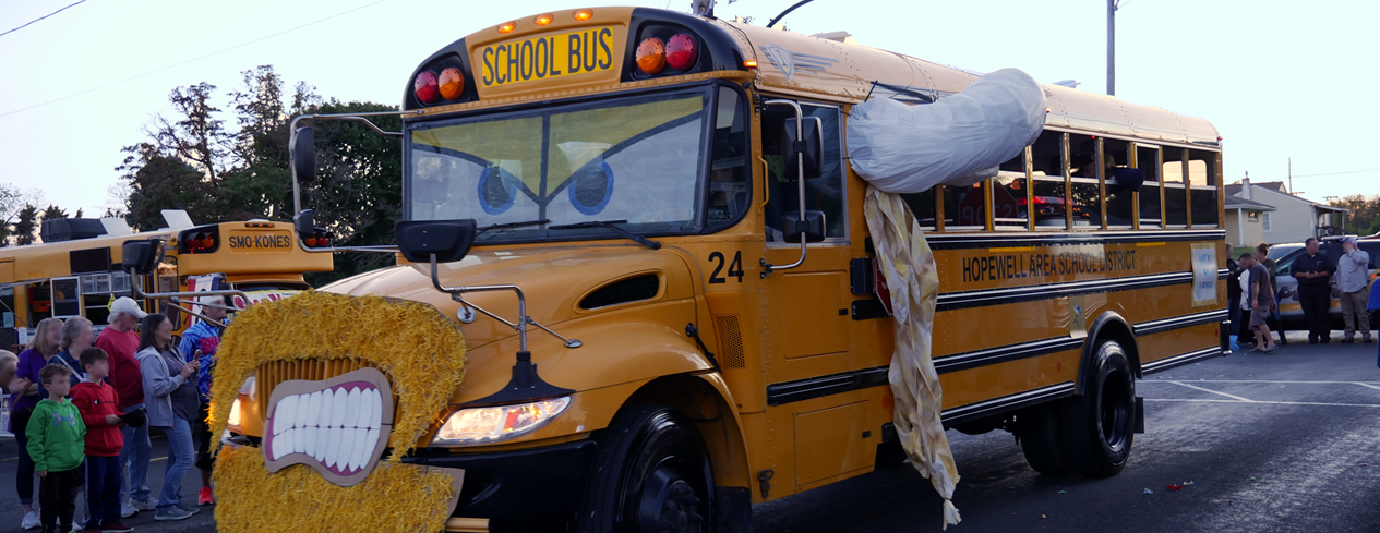 School bus decorated as a viking